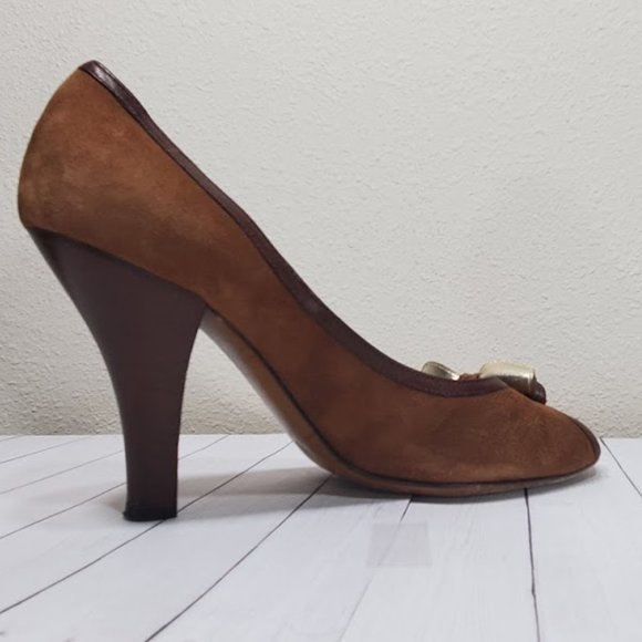 Vtg Moschino Cheap and Chic Suede Peep Bow Pumps - Picture 9 of 15